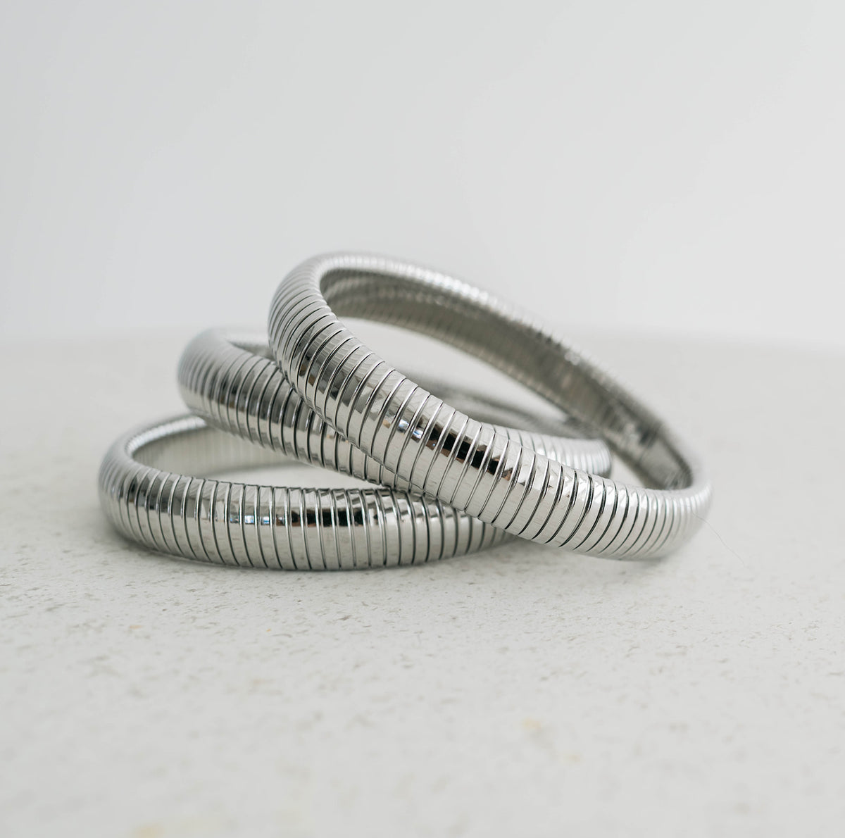 Cobra Semi Stretch Ribbed Bracelet Silver