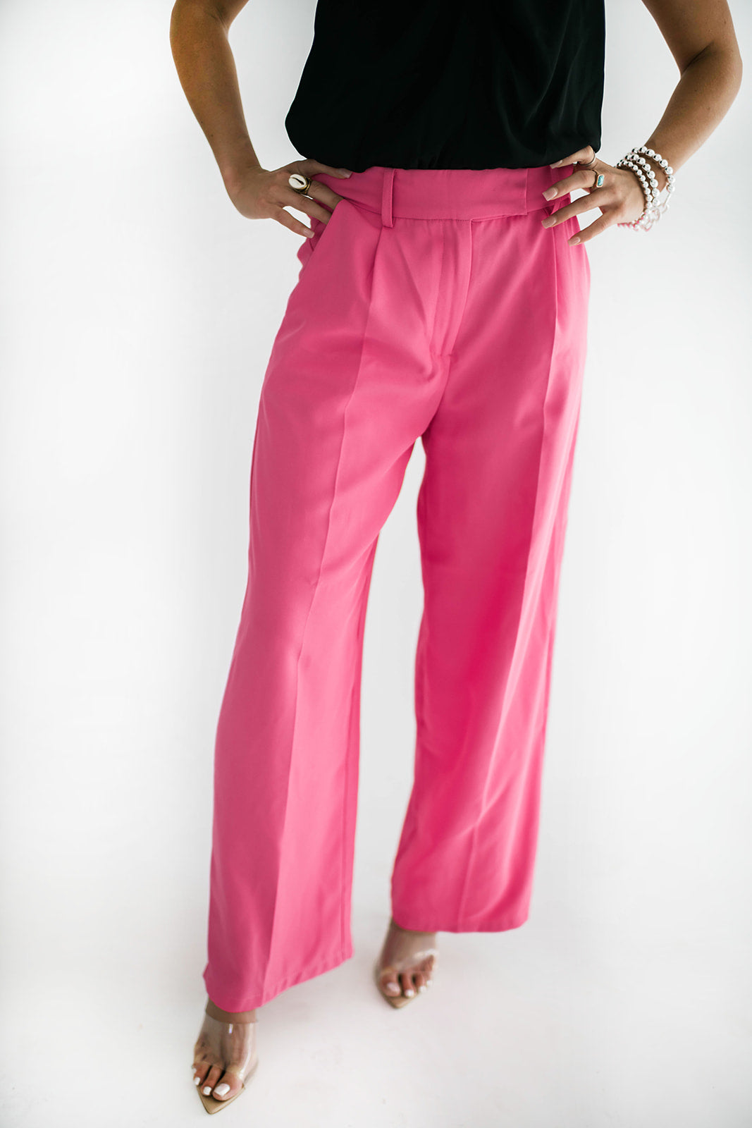 hot pink wide leg pant olive cable sweater | j'adore couture
