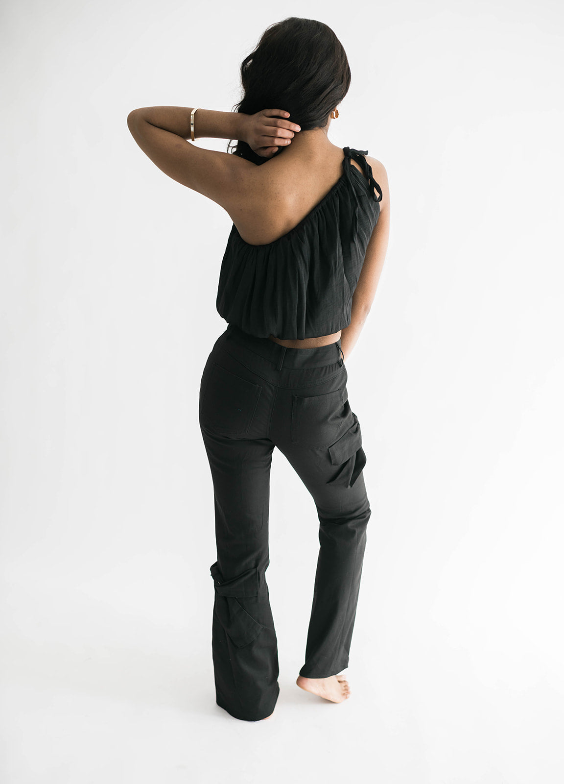 Milan Woven Satin One Shoulder Top Black