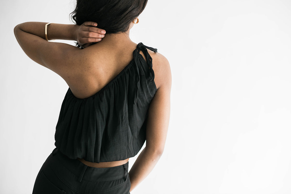 Milan Woven Satin One Shoulder Top Black