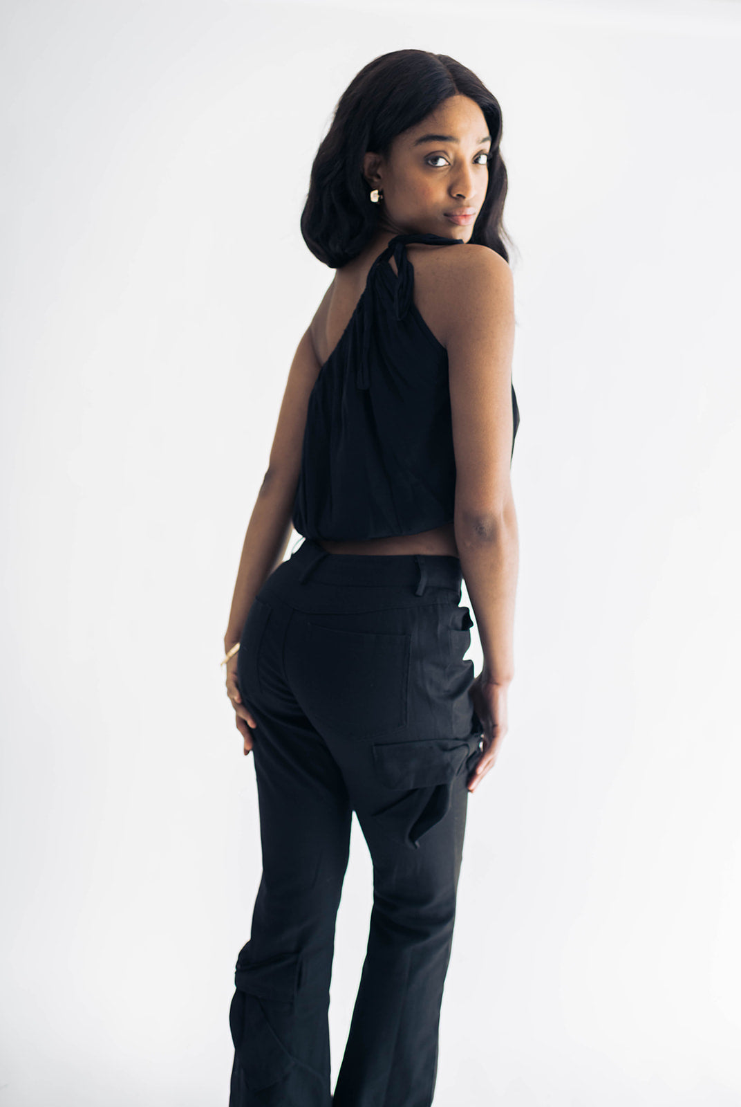 Milan Woven Satin One Shoulder Top Black