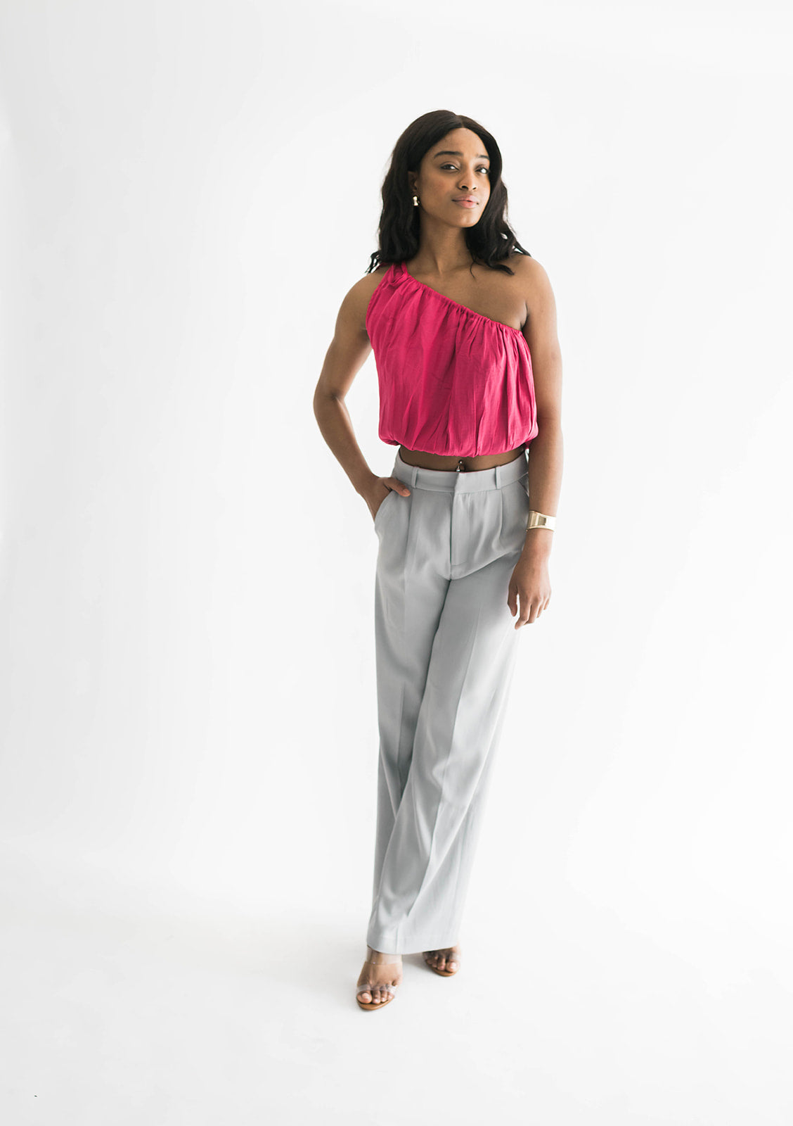 Milan Woven Satin One Shoulder Top