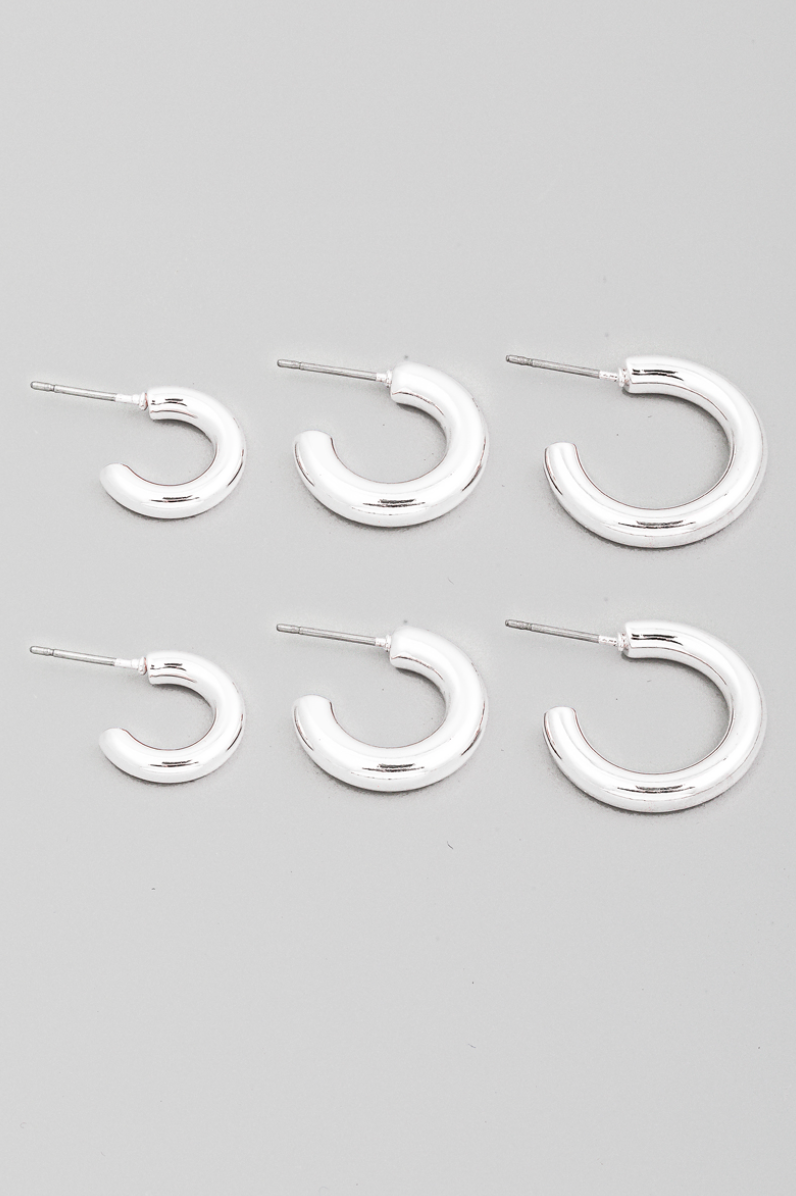 3 Pair Hoop Earring Set Silver