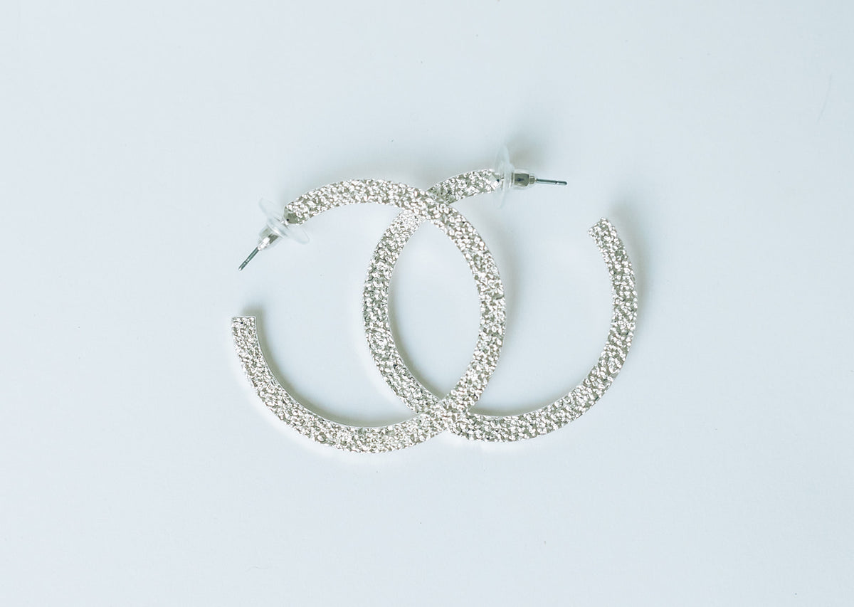 Textured Metallic Silver Hoop Earrings