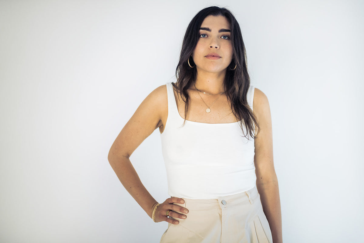 Genevieve Square Neck Tank Top in White