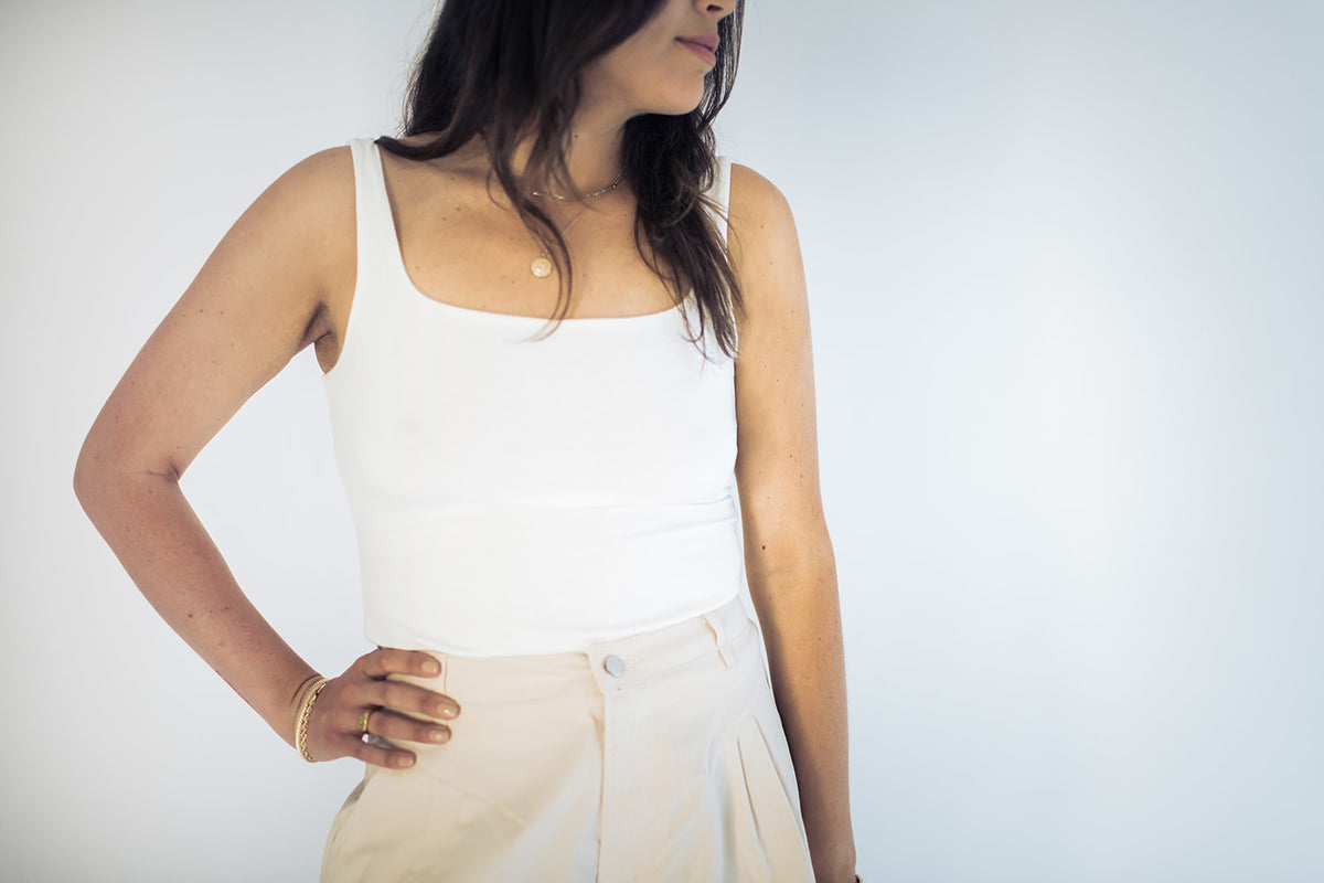 Genevieve Square Neck Tank Top in White
