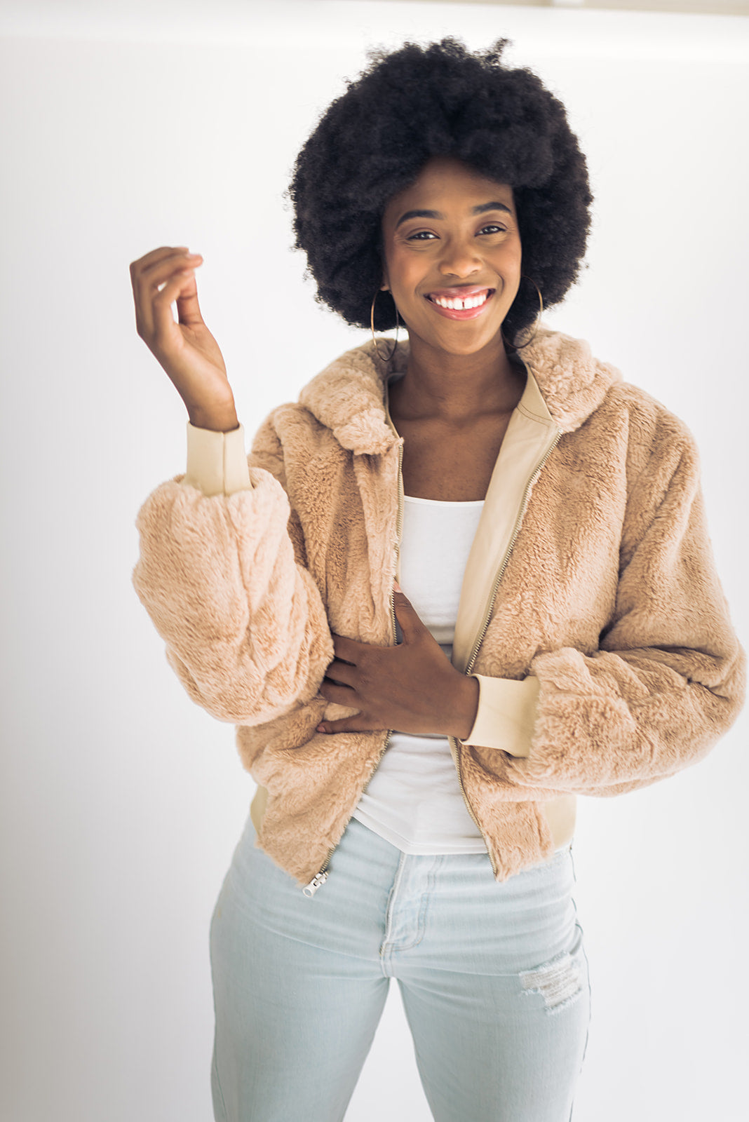 Teddy bear bomber shop jacket with hood