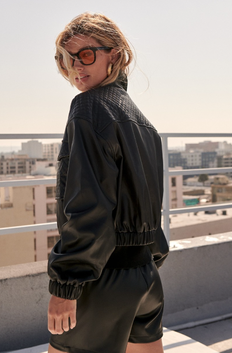 Brinley Faux Leather Bomber Jacket